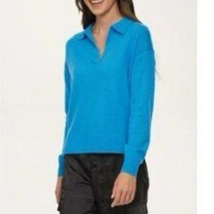 Filoro Cashmere Sweater Blue Polo Relaxed Fit Women’s Size Medium Pullover